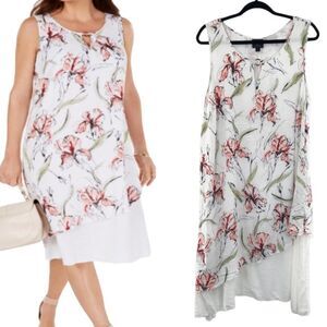 Jm Collection floral Printed Gauze dress white L